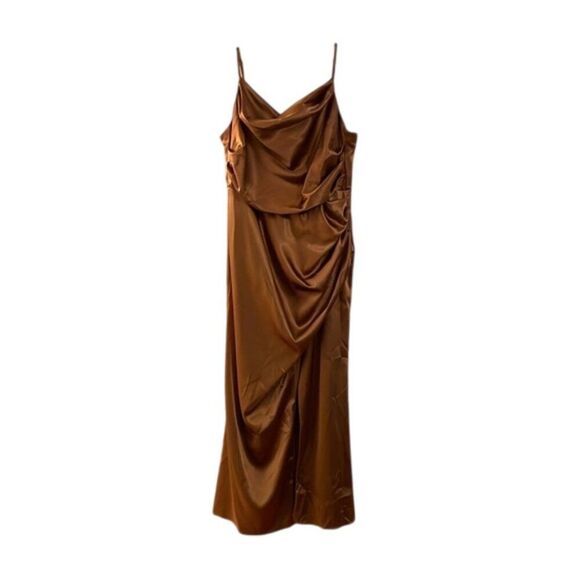 Birdy Grey Shiny Satin Rust Evening Gown Dress Womens Size XXL Bridesmaid - Picture 1 of 11
